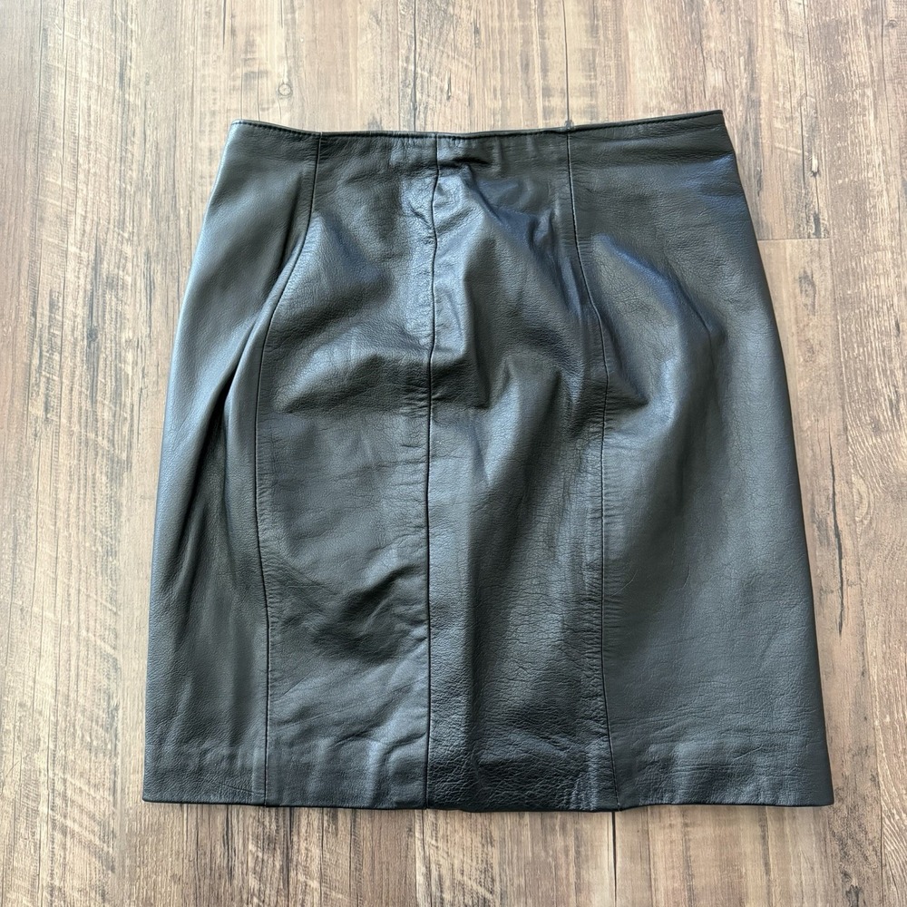 Wilson Leather Women's Black A-Line 100% Leather Zipped Skirt Size 10 Biker Chic